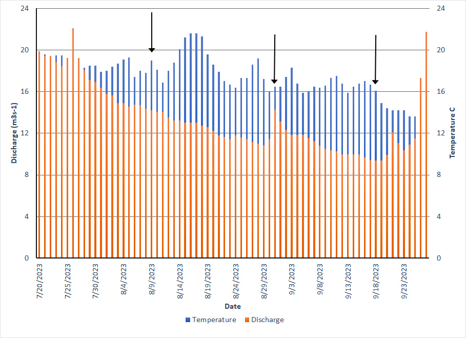 skykomish 2023 temp and discharge