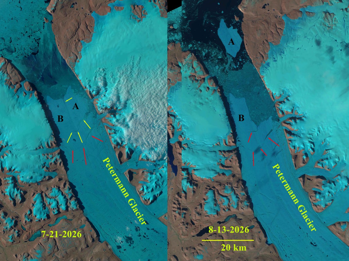 Petermann Glacier, NW Greenland Releases Massive Iceberg in August&nbsp;2026.
