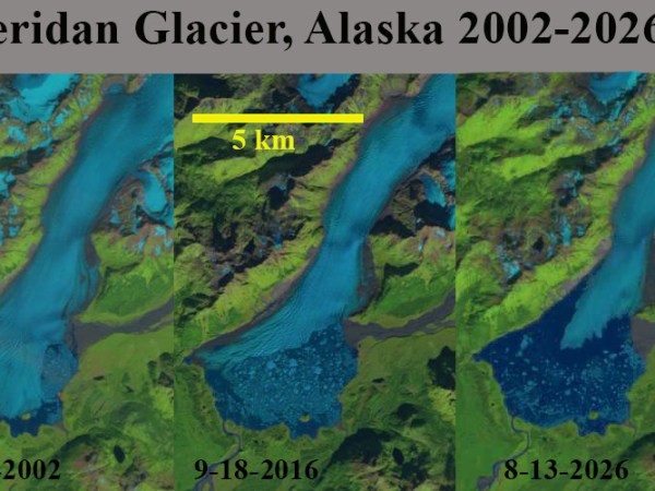 Sheridan Glacier, Alaska Retreat Causing Lake Expansion&nbsp;2002-2026